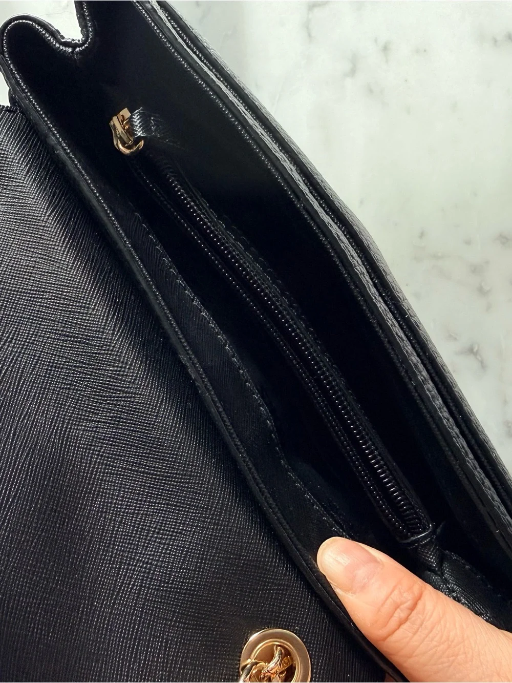 Michael Kors Black Pebbled Leather Shoulder Bag with Gold Hardware